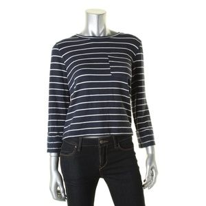 Splendid Women Striped Lace Up Back 3/4 Sleeve top